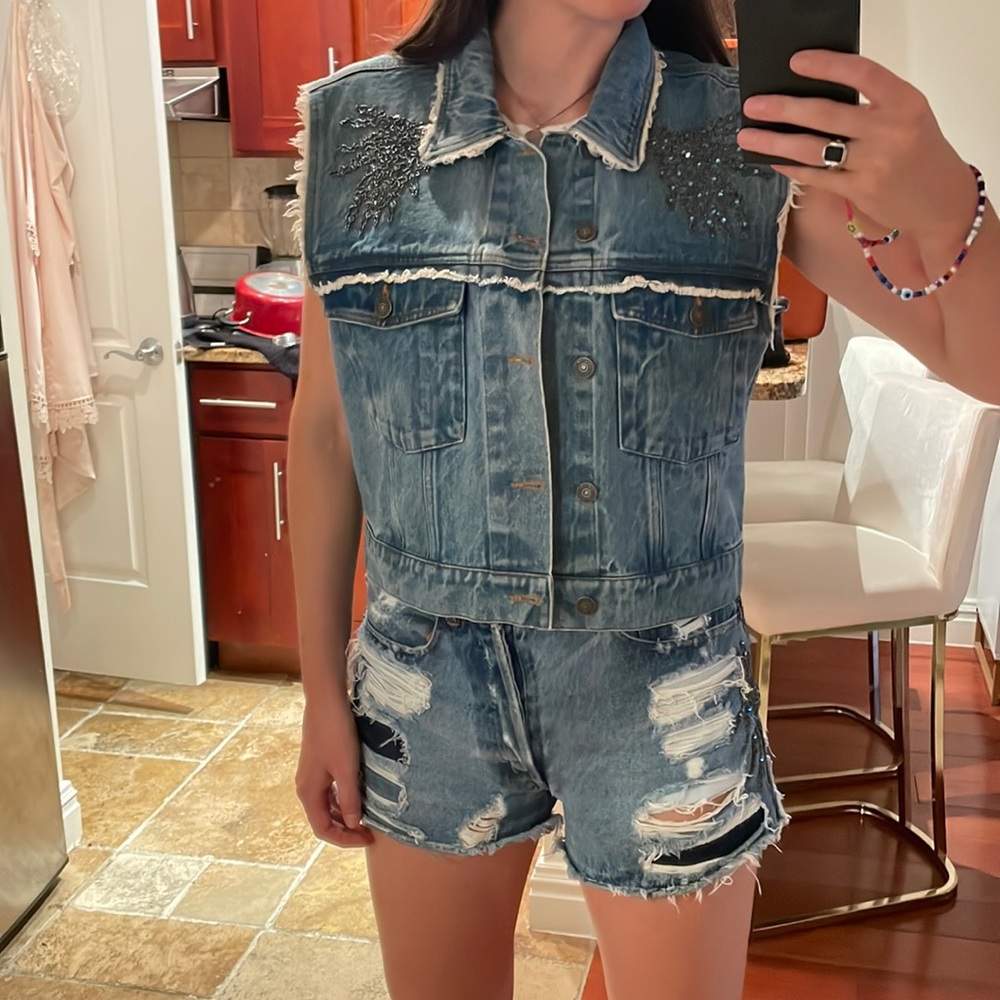 The kooples oversized sleeveless denim jacket